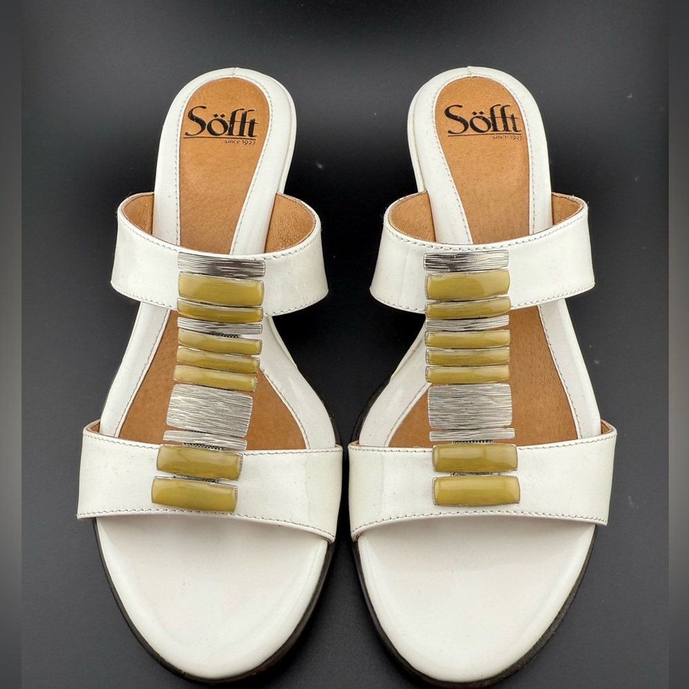 Women's Anita White Patent Woman Wedge Sandals by Sofft Size 7.5 M